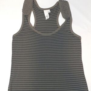 2b.rych Womens Dress Maxi Anthropologie Green Striped Beaded Tank Straps Medium